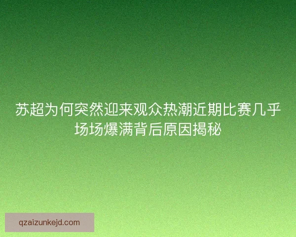 苏超为何突然迎来观众热潮近期比赛几乎场场爆满背后原因揭秘